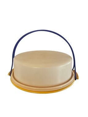 Tupperware Vintage Cake Carrier 719-4 Pie Taker Harvest Gold Blue Handle